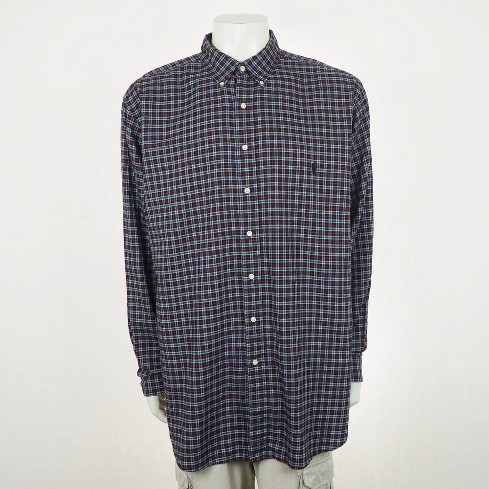 Polo Ralph Lauren Button Down Shirt Mens 2XLT Black Plaid Striped RL Pony Cotton